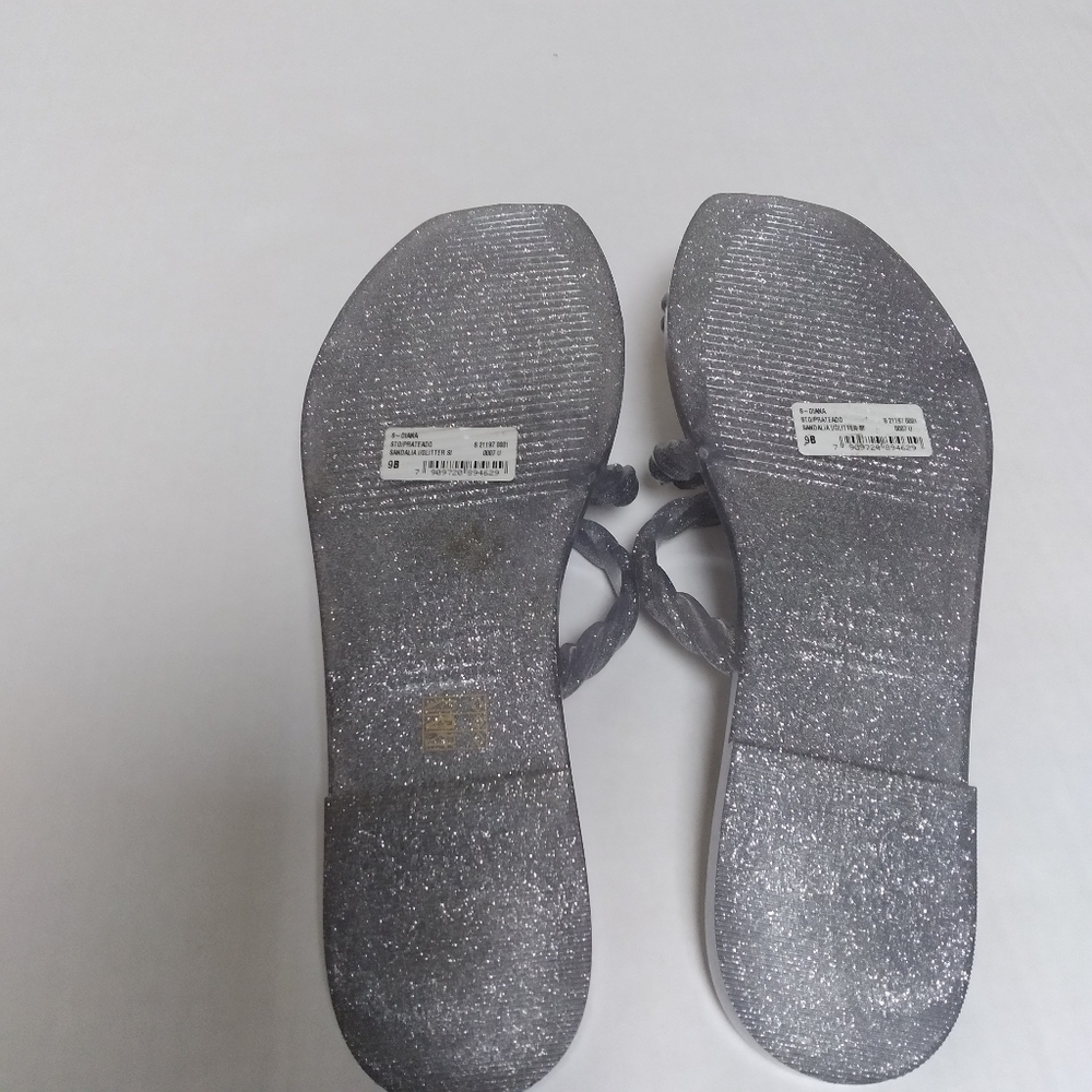 Schutz Silver Metallic Glitter Jelly Gladiator Flat Slide On  Sandals Size 9 - Picture 2 of 9